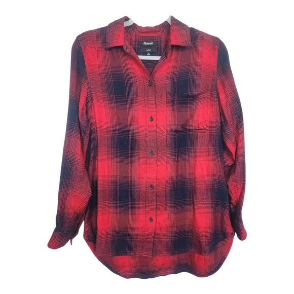 Madewell Tops - Madewell Classic Fit Soft Plaid Shirt Red Black Size Small Flannel Top Viscose
